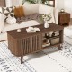 Rectangular walnut coffee table with storage, featuring adjustable shelves and a chic design for versatile use in.