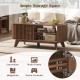 Rectangular coffee table in walnut finish showcasing unique double-side doors and ample storage for versatile home use.