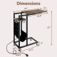 C-shaped end table dimensions with retractable tabletop, charging station, and storage pocket for convenient use.