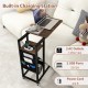 C-shaped end table with retractable tabletop, built-in charging station, and rustic wood grain for versatile use.