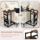 C-shaped end table with retractable tabletop, charging station, and rustic wood grain for space-saving convenience.