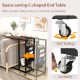 C-shaped end table with retractable tabletop, charging station, and lockable casters for space-saving convenience.