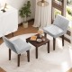 Two gray upholstered chairs with a brown accent table in a cozy living room setting, perfect for kitchen or living room.