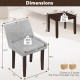 Gray upholstered chair with rubber wood legs, 350 lbs capacity, shown with dimensions for kitchen and living room use.