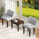 Two gray upholstered chairs with a brown accent table, perfect for kitchen or living room decor.