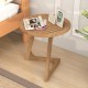 Teak wood side table featuring a slatted tabletop and sturdy triangle base, ideal for bedside or living room decor.