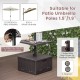 Brown 175 lbs outdoor fillable umbrella base with table tray, suitable for 1.5"/1.9" umbrella poles, ideal for patio.