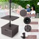 Fillable umbrella base with table tray in brown, featuring a wood-like finish and drainage hole for outdoor use.