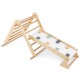 3-in-1 Pikler triangle climbing set with a foldable ramp, showcasing a stable triangular structure made of natural wood.