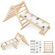 3-in-1 Pikler triangle climbing set with adjustable ramp, crafted from natural wood for kids' play and motor skill.
