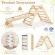 3-in-1 Pikler triangle climbing set with ramp, made of natural beech wood, designed for kids' balance and motor skills.