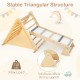 3-in-1 Pikler triangle climbing set with ramp, made of natural wood, promotes balance and motor skills for kids.