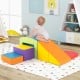 Colorful foam climbing blocks set for toddlers, featuring various shapes and a slide, ideal for indoor play and motor.