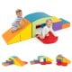 Multicolor foam climbing blocks set for toddlers, featuring various shapes and a tunnel for indoor play and motor skill.