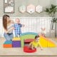 Multicolor foam climbing blocks set for toddlers, featuring a tunnel and various shapes for creative indoor play.