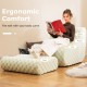 Bean bag chair with ottoman in green, featuring soft teddy velvet and ergonomic design for comfortable seating.