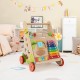 Wooden push and pull baby walker with storage, colorful activity features, designed for motor skill development and.