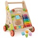 Wooden push and pull baby walker with storage, colorful activity features, and ergonomic design for developing motor.