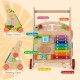 Wooden push and pull baby walker featuring shape sorters, xylophone, and rotating gears for interactive play and.