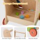 Storage compartment of the wooden push and pull baby walker with smooth wheels and rounded edges for safety.
