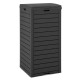 Large black outdoor trash can with lid and pull-out liquid drawer, made of durable weatherproof PP material.