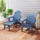 Navy All-Weather HIPS Adirondack lounge chairs with retractable footrest, perfect for outdoor relaxation on the patio.