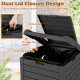 Large outdoor trash can with dual lid closure design and pull-out liquid drawer for easy cleaning and maintenance.