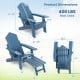 Navy All-Weather HIPS Patio Adirondack Lounge Chair dimensions with retractable footrest, ideal for outdoor relaxation.