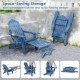 Navy All-Weather HIPS Adirondack lounge chair with retractable footrest, perfect for outdoor relaxation and.