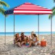Outdoor pop-up canopy tent with UPF 50+ sun protection, featuring a multicolor design, ideal for beach gatherings.