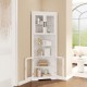 67-inch tall white corner cabinet with tempered glass doors, featuring 2 cabinets and 2 open shelves for versatile.