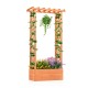 Raised garden bed in orange with side trellis, hanging roof, and drainage holes, perfect for climbing plants and.