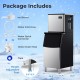 Commercial ice maker machine with 418 lbs/24H capacity, 200 lbs storage bin, and adjustable height for stability.