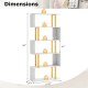 Dimensions of the 5-tier geometric bookcase with metal frame, featuring open shelves and anti-tipping kits for safety.