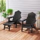 Black All-Weather HIPS Adirondack lounge chairs with retractable footrests, perfect for outdoor relaxation on the patio.