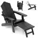 Black All-Weather HIPS Adirondack lounge chair shown in a side view with a folded footrest, ideal for space-saving.