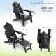 Black All-Weather HIPS Patio Adirondack Lounge Chair dimensions with retractable footrest, suitable for outdoor.