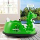 Green dinosaur-themed 12V bumper car for toddlers, featuring spray function and remote control for indoor and outdoor.