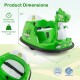 Green 12V bumper car for toddlers with dinosaur design, featuring spray function and remote control, suitable for ages.