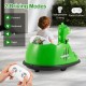 Green 12V bumper car for toddlers with dinosaur design, featuring remote control, safety belt, and spray function for.