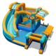 Colorful inflatable water slide bounce house with pool, slide, and snack counter for kids' outdoor fun.