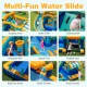 Colorful inflatable water slide bounce house with climbing wall, splash pool, and various games for kids' outdoor fun.