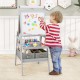 Kids' 3-in-1 art easel in gray with magnetic chalkboard and whiteboard, featuring ample storage for art supplies.