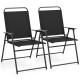 Black outdoor folding sling chairs with armrests and backrests, featuring a heavy-duty frame for easy storage and.