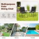 Black outdoor folding sling chairs with armrests, featuring a comfortable fabric surface for garden or poolside use.