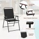 Black outdoor folding sling chair with armrest and backrest, featuring a sturdy metal frame and quick-drying fabric.
