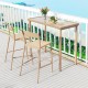 Patio bar table set featuring a height table and two stackable armless chairs, perfect for outdoor relaxation.