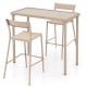 Patio bar table set featuring a height table and two stackable armless chairs with breathable rattan seats for outdoor.