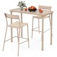 Patio bar table set with rattan seats and metal frame, ideal for outdoor dining in backyard or poolside settings.