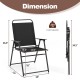 Black outdoor folding sling chair dimensions showing 330 lbs load capacity, ideal for convenient storage and outdoor.